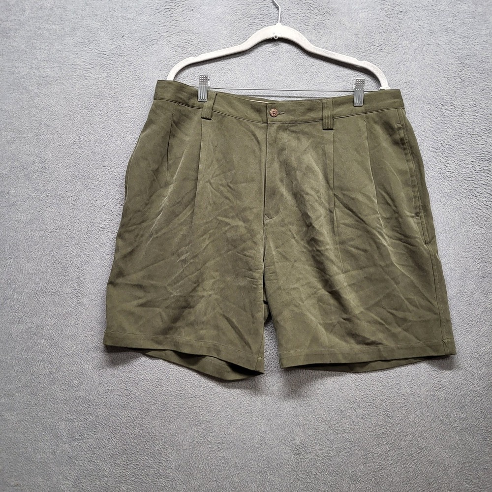 Tommy Bahama Men Shorts 38 Olive Silk Bermuda Relax Casual Button 7" Inseam